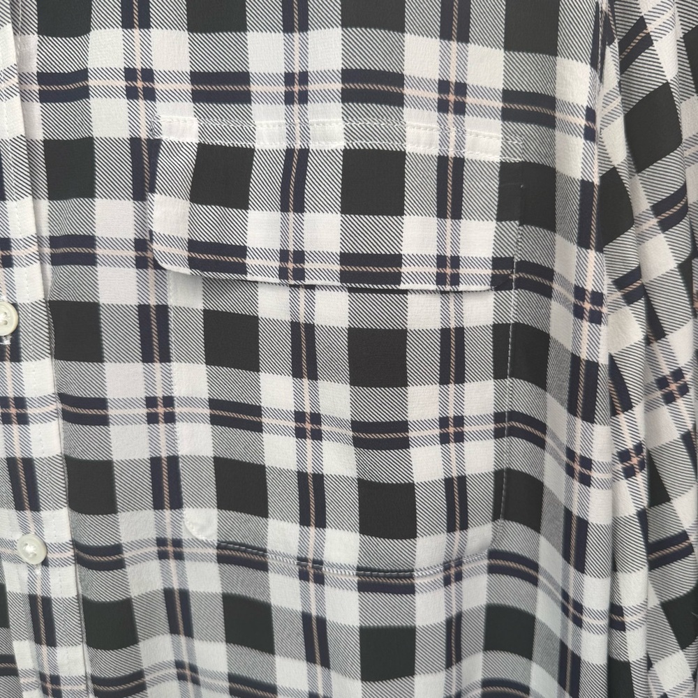 EQUIPMENT Femme Signature 100% Silk Plaid Blouse Button Front Gray Size Large - Picture 7 of 16